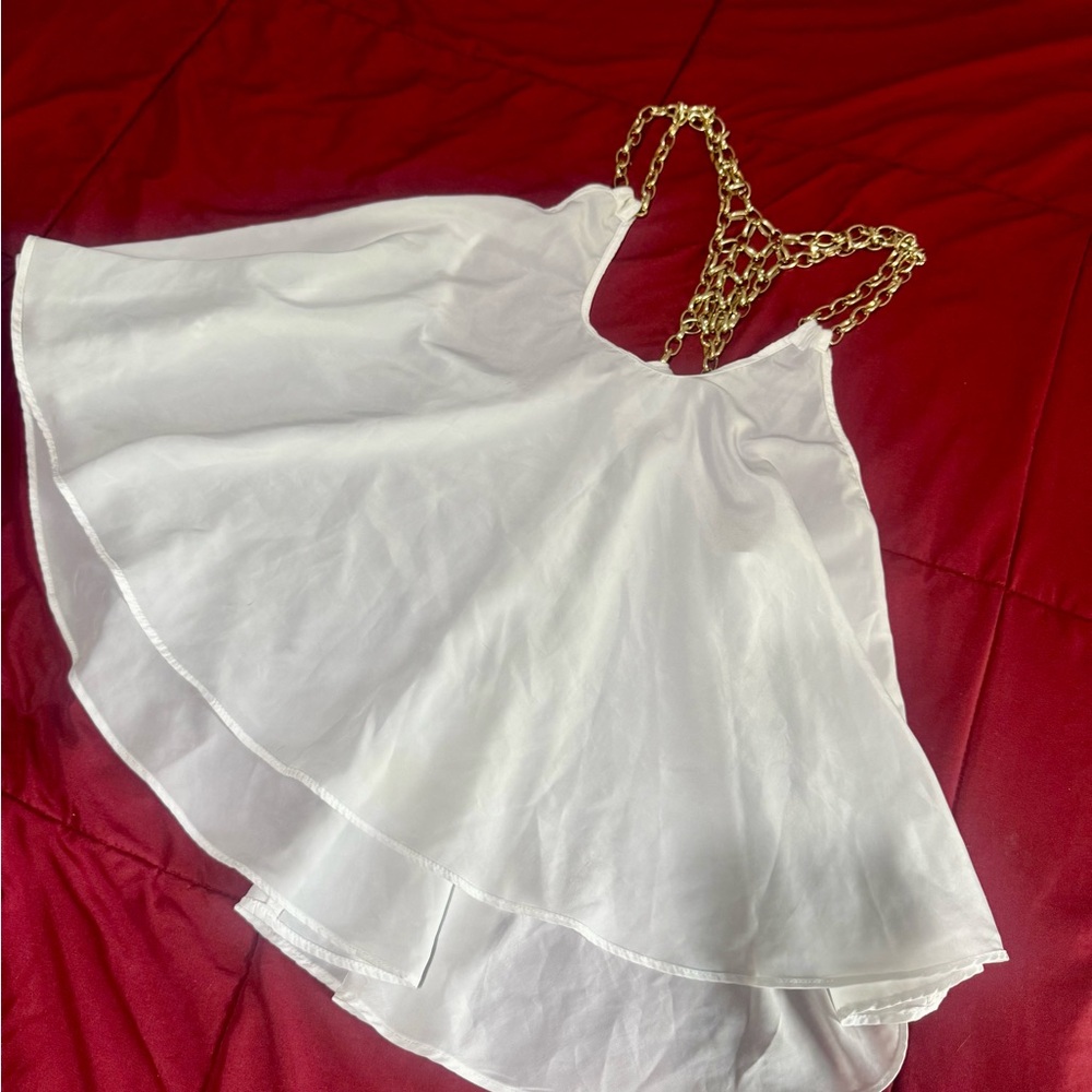 Elegant White Blouse with Gold Chain Straps